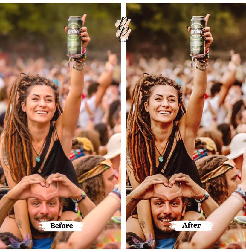 before and after photo editing example coachella