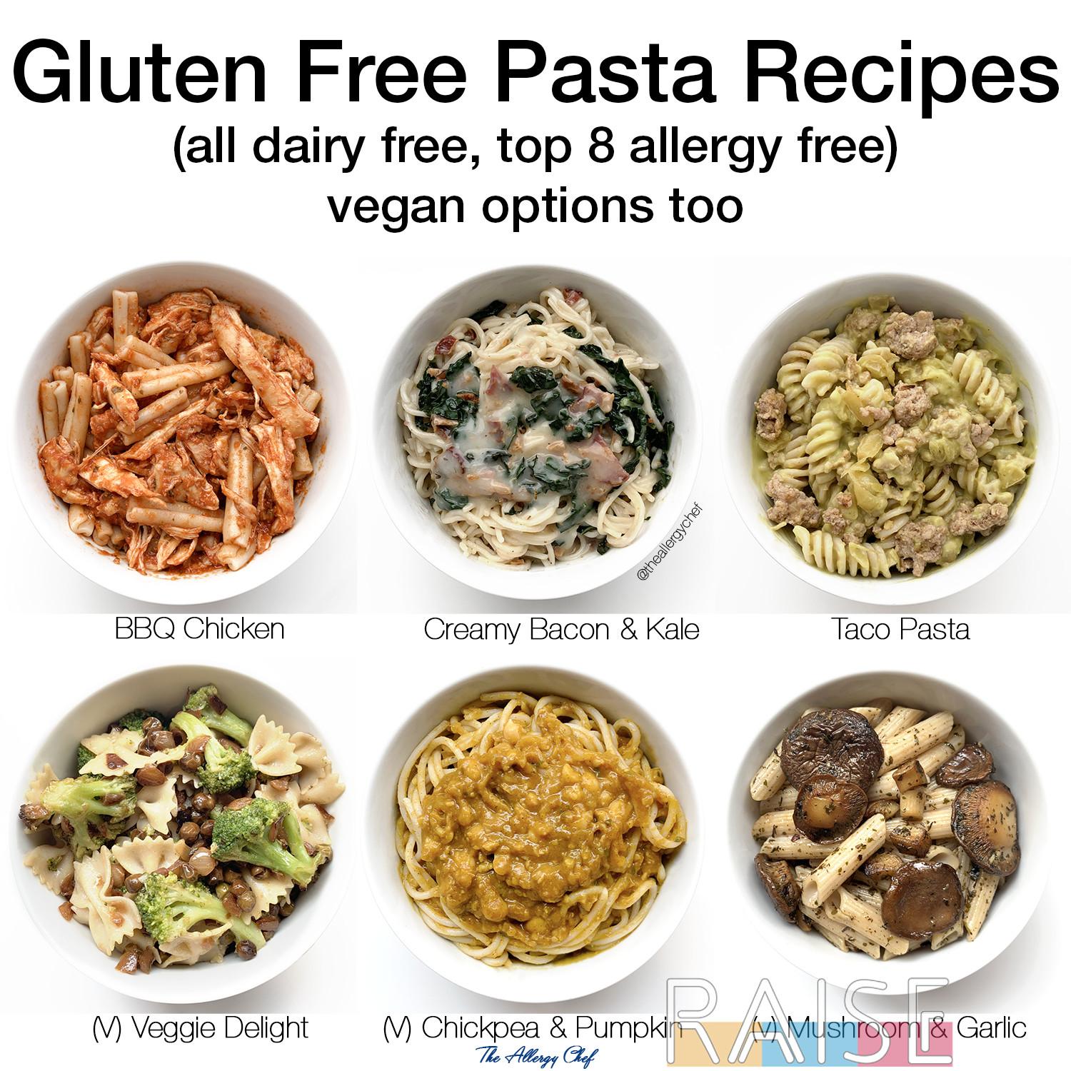 ingredients for creamy gluten-free pasta, including gluten-free pasta, cream, and vegetables