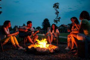 Fire pit with friends and family at a party