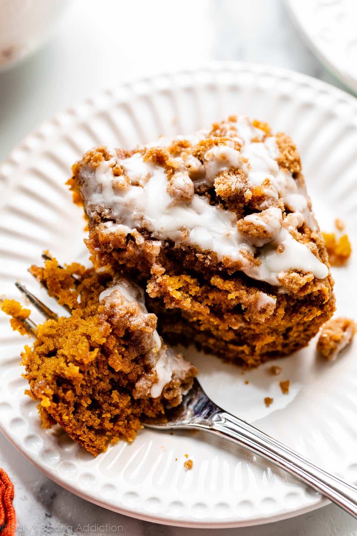 Pumpkin coffee cake in a bakery display