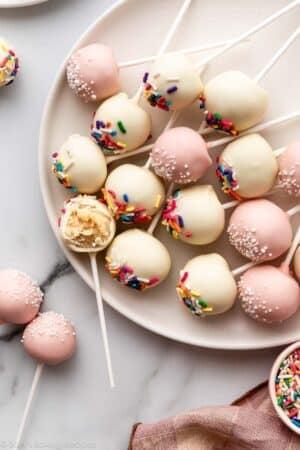 ingredients for mini-cupcake cake pops arranged on a kitchen counter