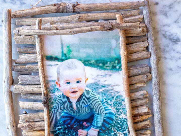 Twig picture frame with a photo