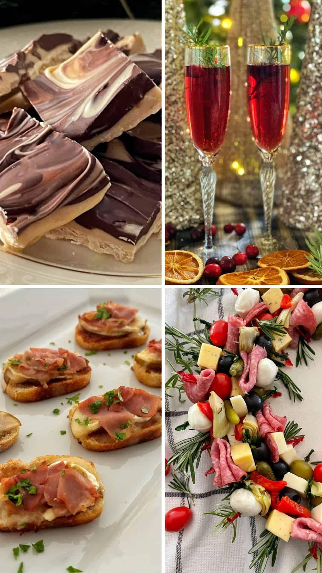 A table full of delicious New Year's Eve food and drinks