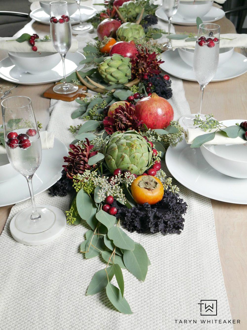 Thanksgiving table with homemade cranberry sauce centerpiece