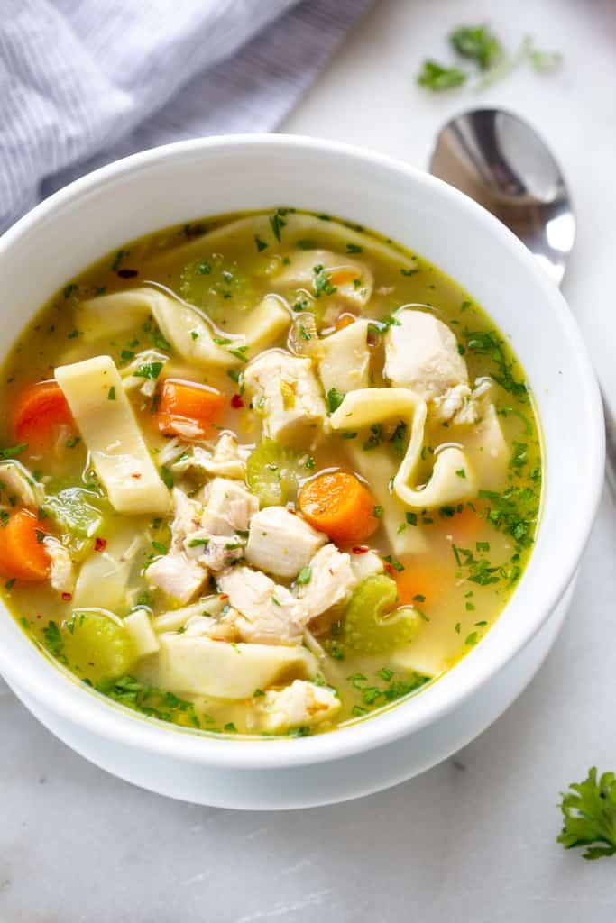 homemade chicken noodle soup in a bowl