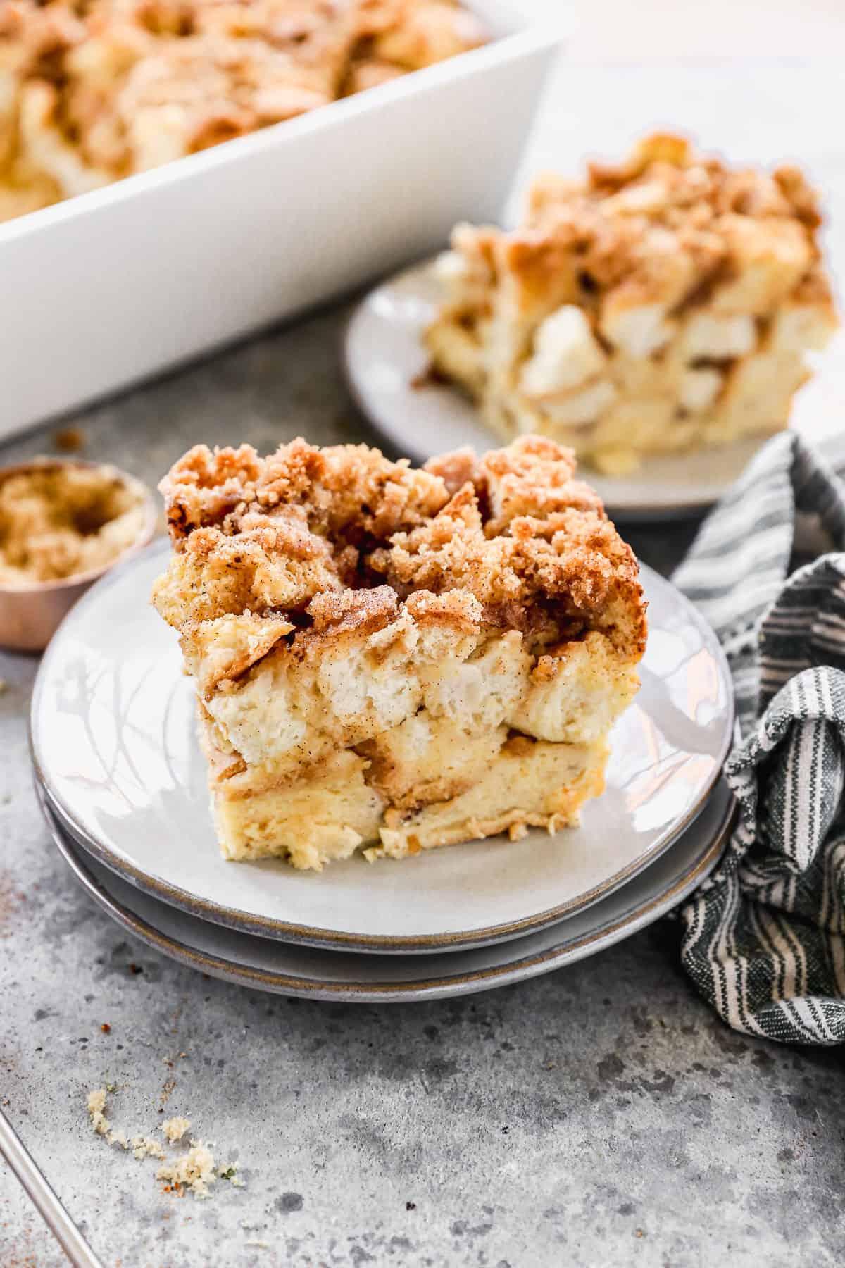french toast casserole with various toppings