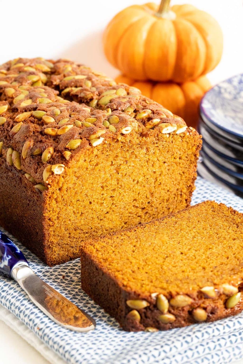 close-up shot of pumpkin bread slices