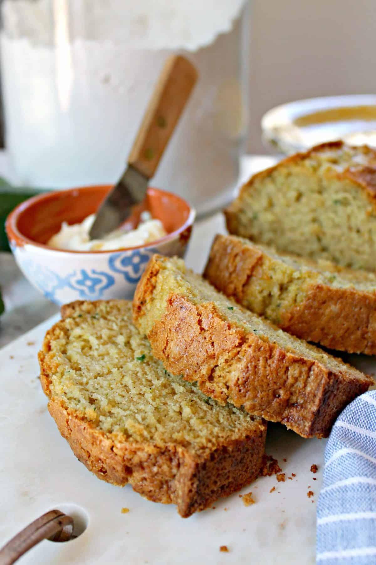 close up shot of zucchini bread.