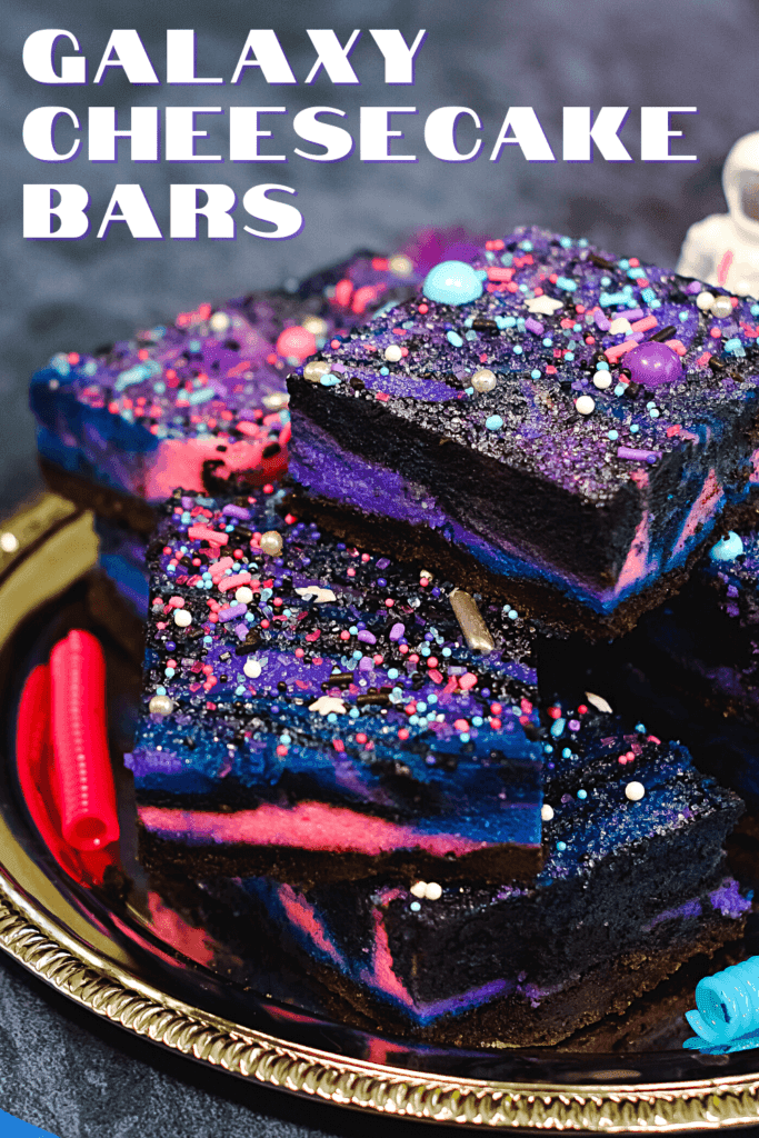 Finished Cookies and Cream Galaxy Cheesecake with star sprinkles
