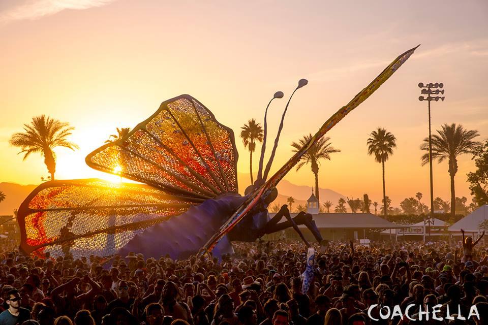 Coachella festival main stage at sunset