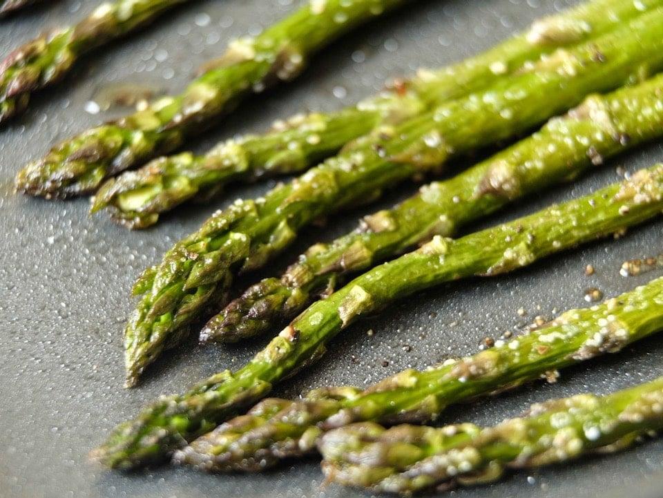 close up of roasted asparagus