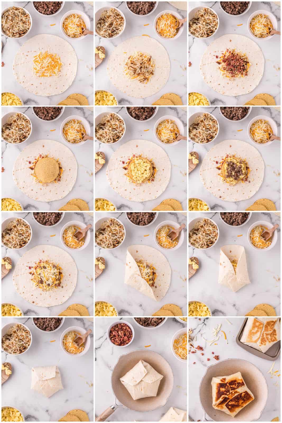 step-by-step image of folding a breakfast crunchwrap