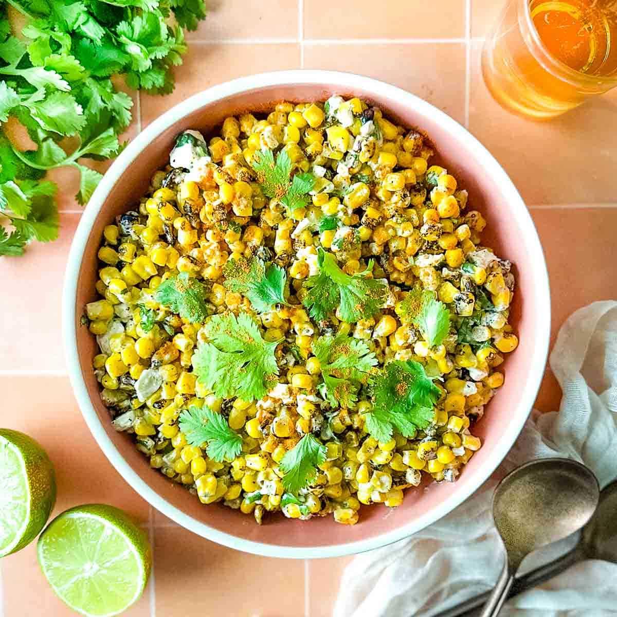 close up of elote filling in a bowl