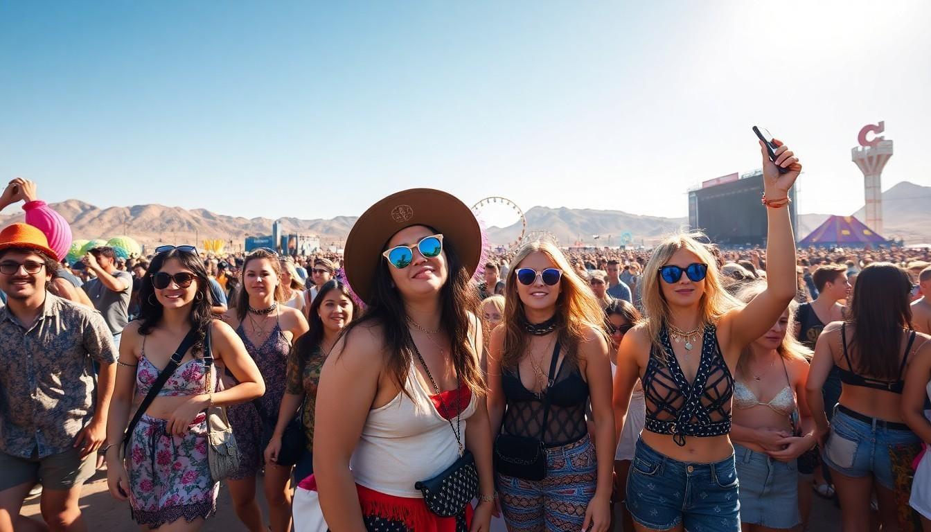 people enjoying the atmosphere and music at Coachella festival