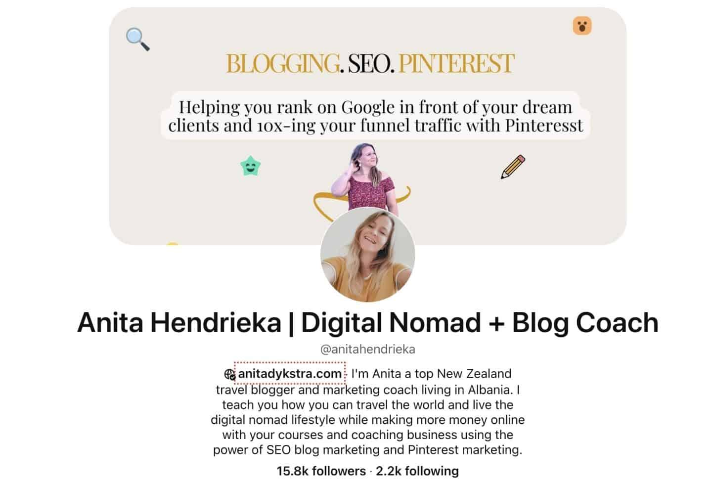 optimized pinterest profile with clear branding and a compelling bio