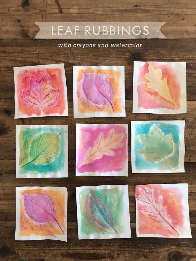 Crayon leaf rubbings on display