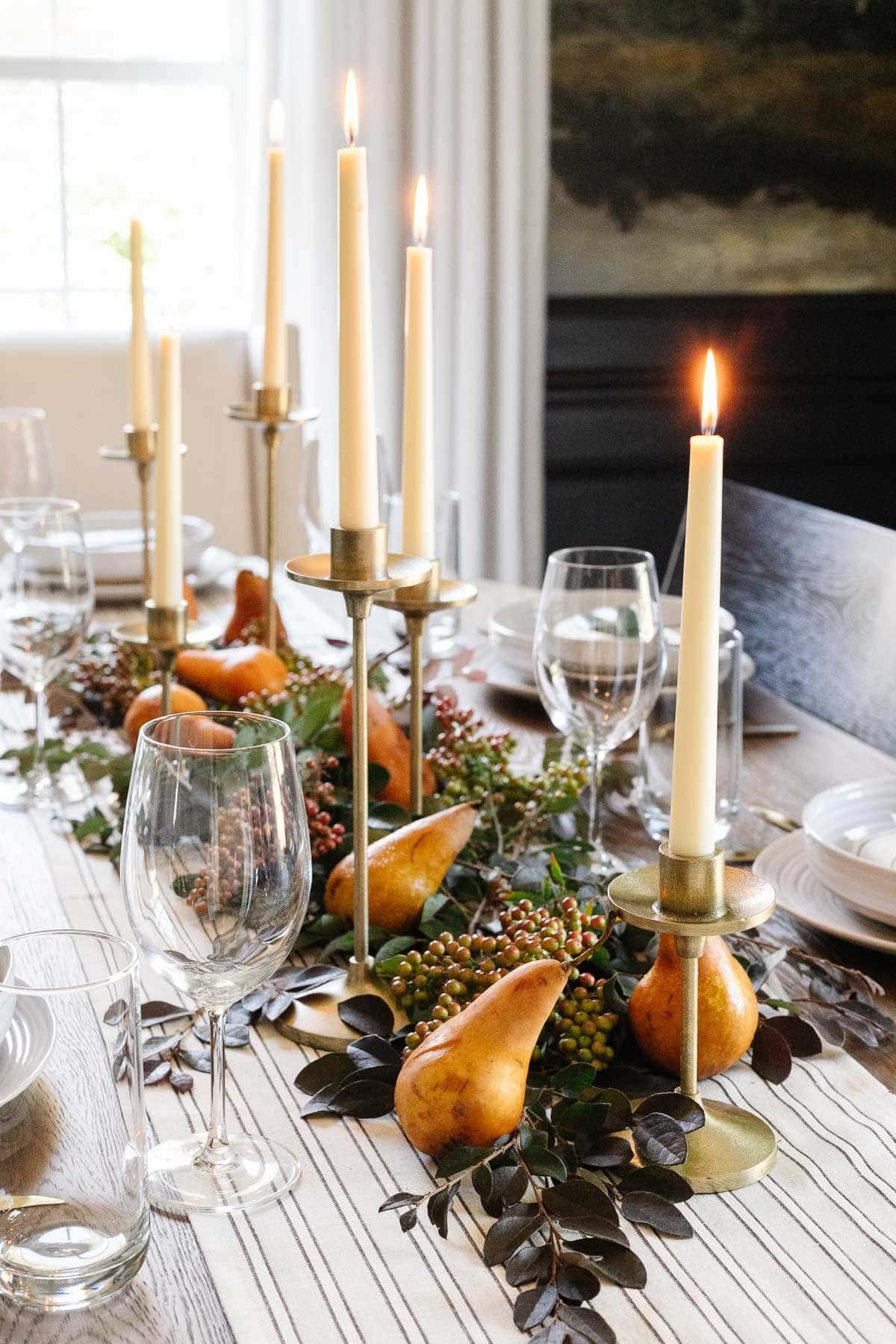 thanksgiving table setting candle lighting