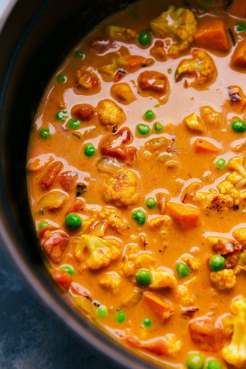 Colorful vegetable curry with various vegetables and spices