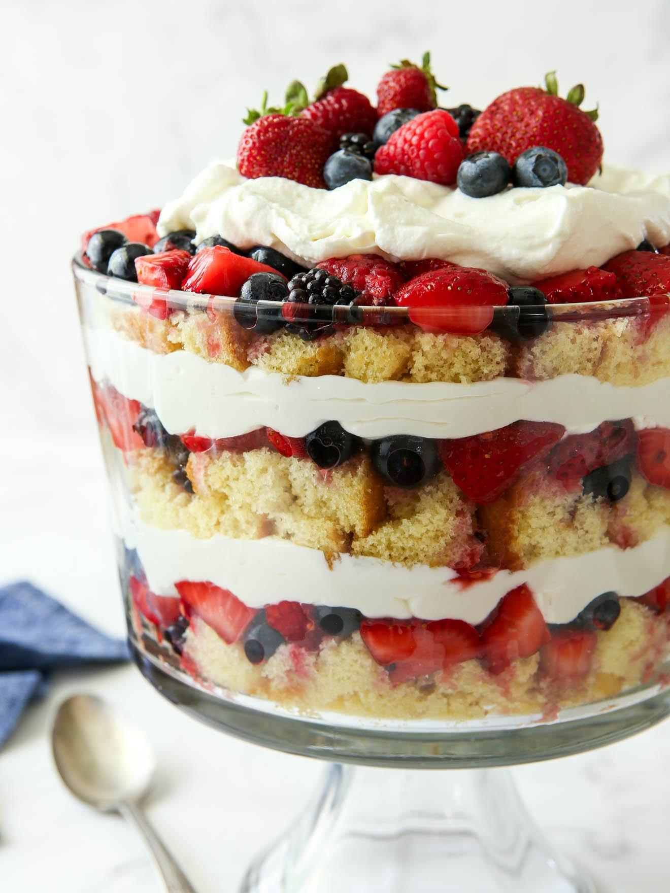 summer berry trifle shots close up