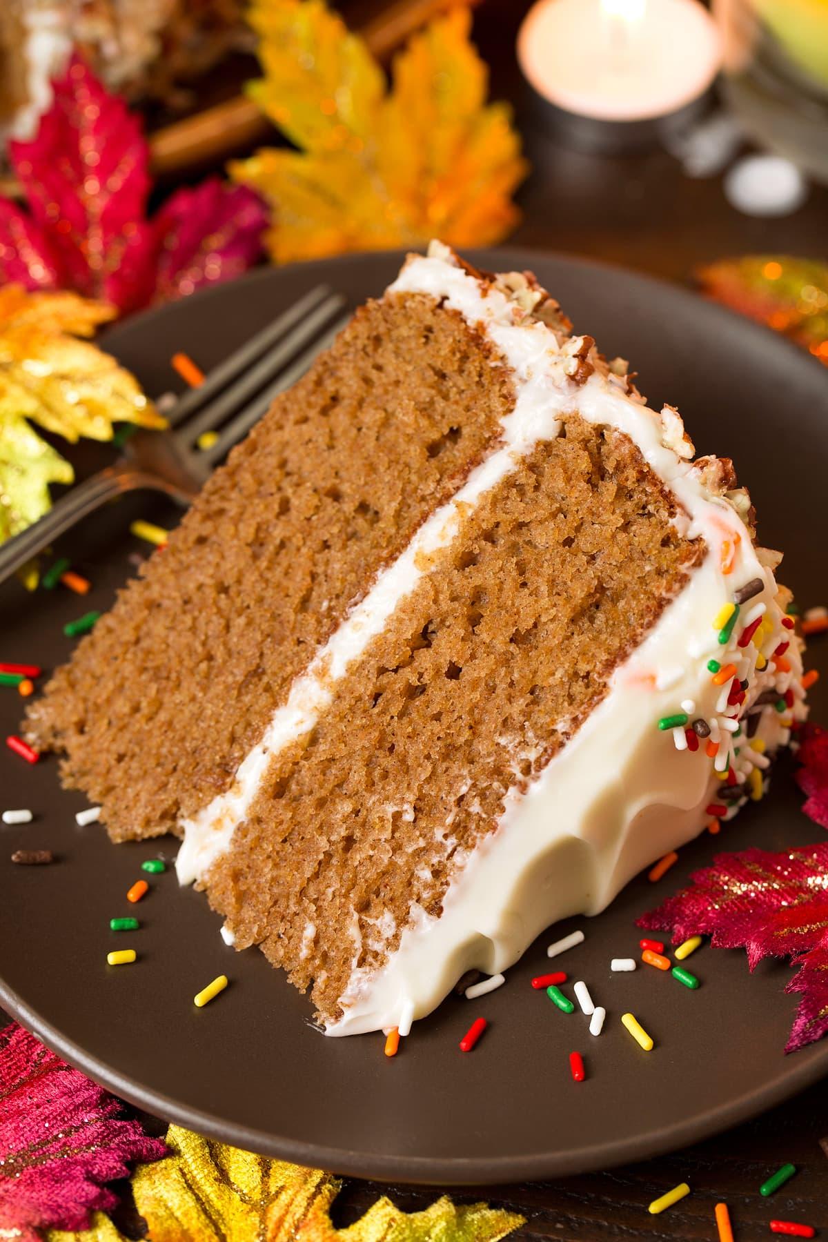 homemade cake with fall spices and decorations