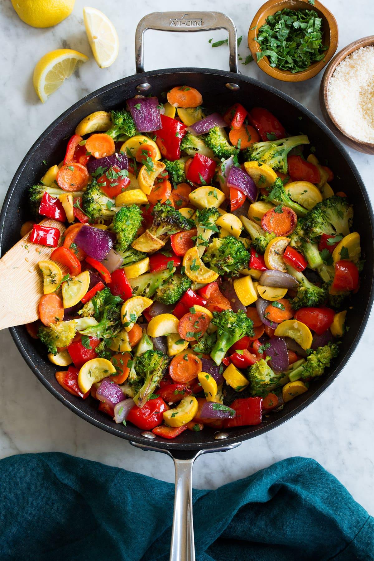 Sautéed vegetables in a pot