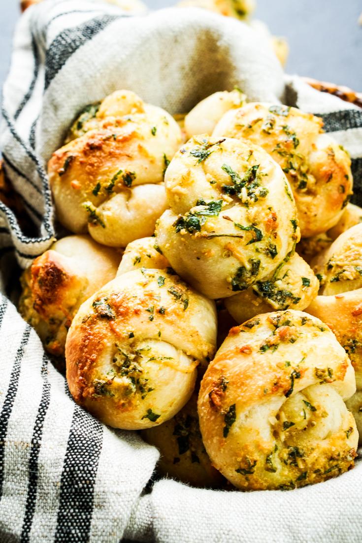 ingredients for parmesan garlic knots laid out on a kitchen counter