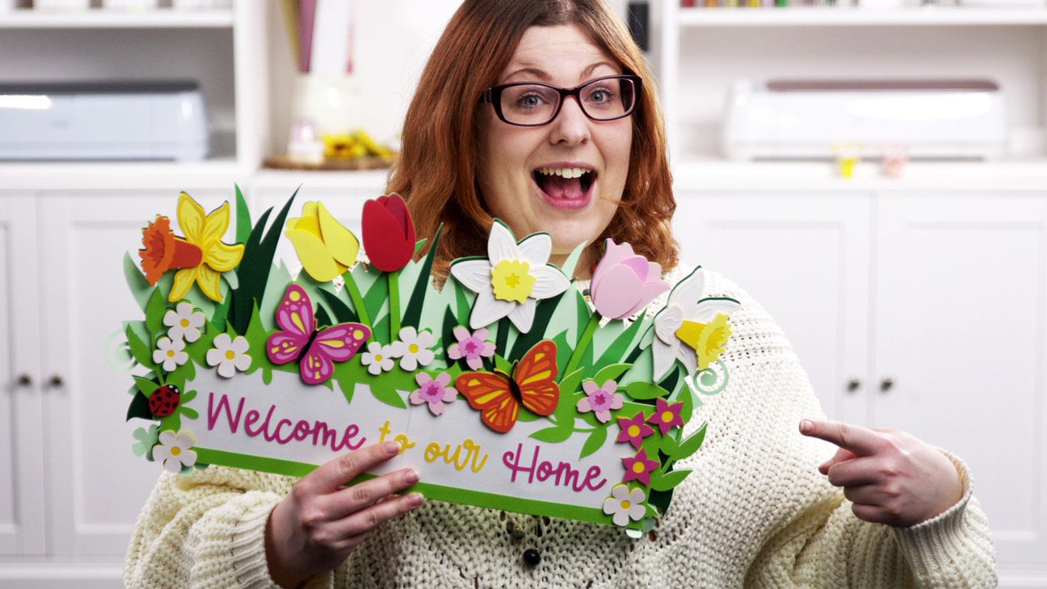 woman smiling doing crafts spring