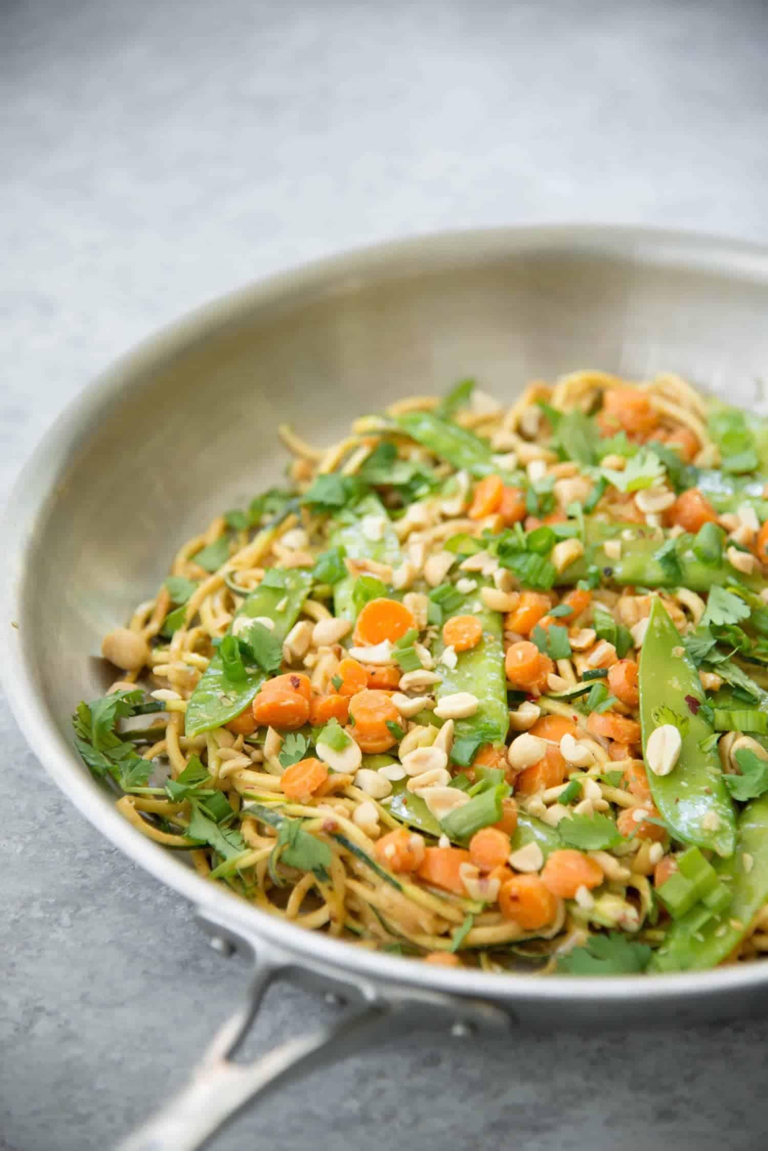 Lentil soup zoodle stir-fry in a bowl