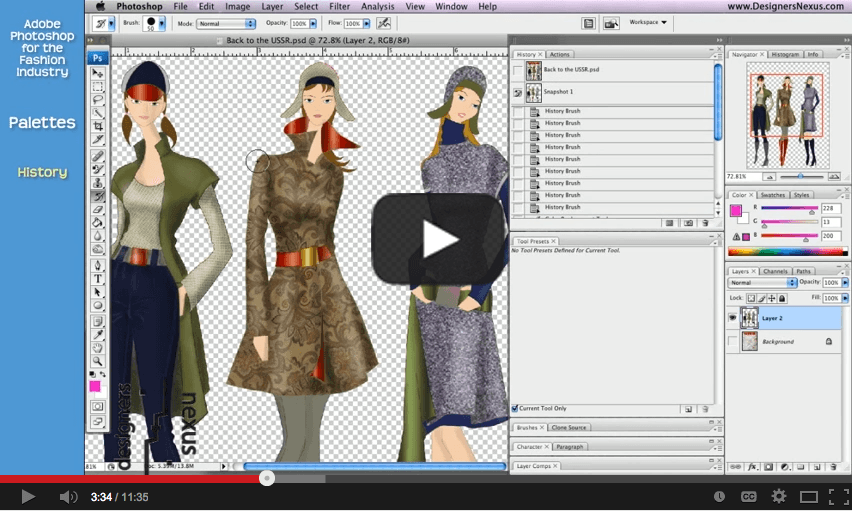 Adobe Photoshop interface with a fashion-related design in progress