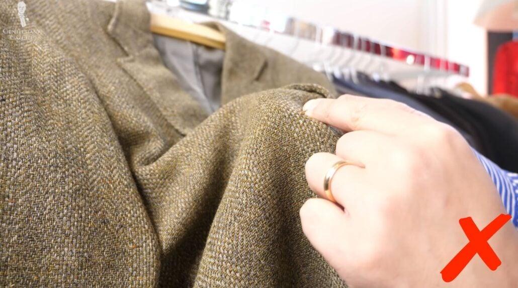 close up of a vintage clothing item with imperfections