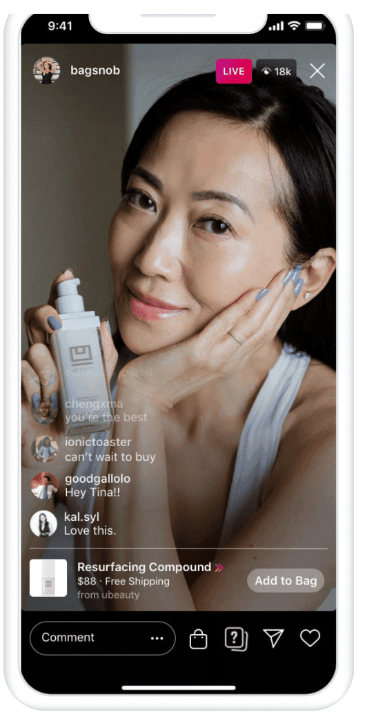 woman using Instagram Shopping feature to buy products