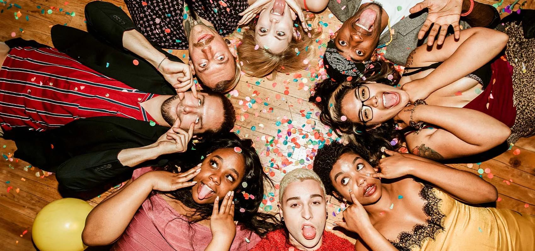 group of friends at prom, laughing
