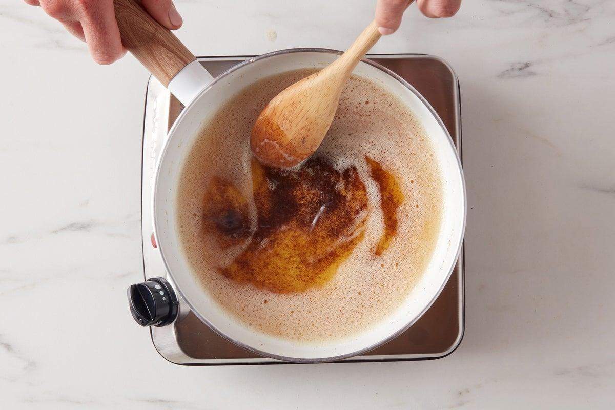 golden brown butter simmering in a saucepan