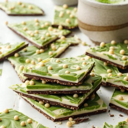 A baking dish filled with Matcha Pear Crisp with White Chocolate Chips, golden brown and bubbling, on a rustic wooden table
