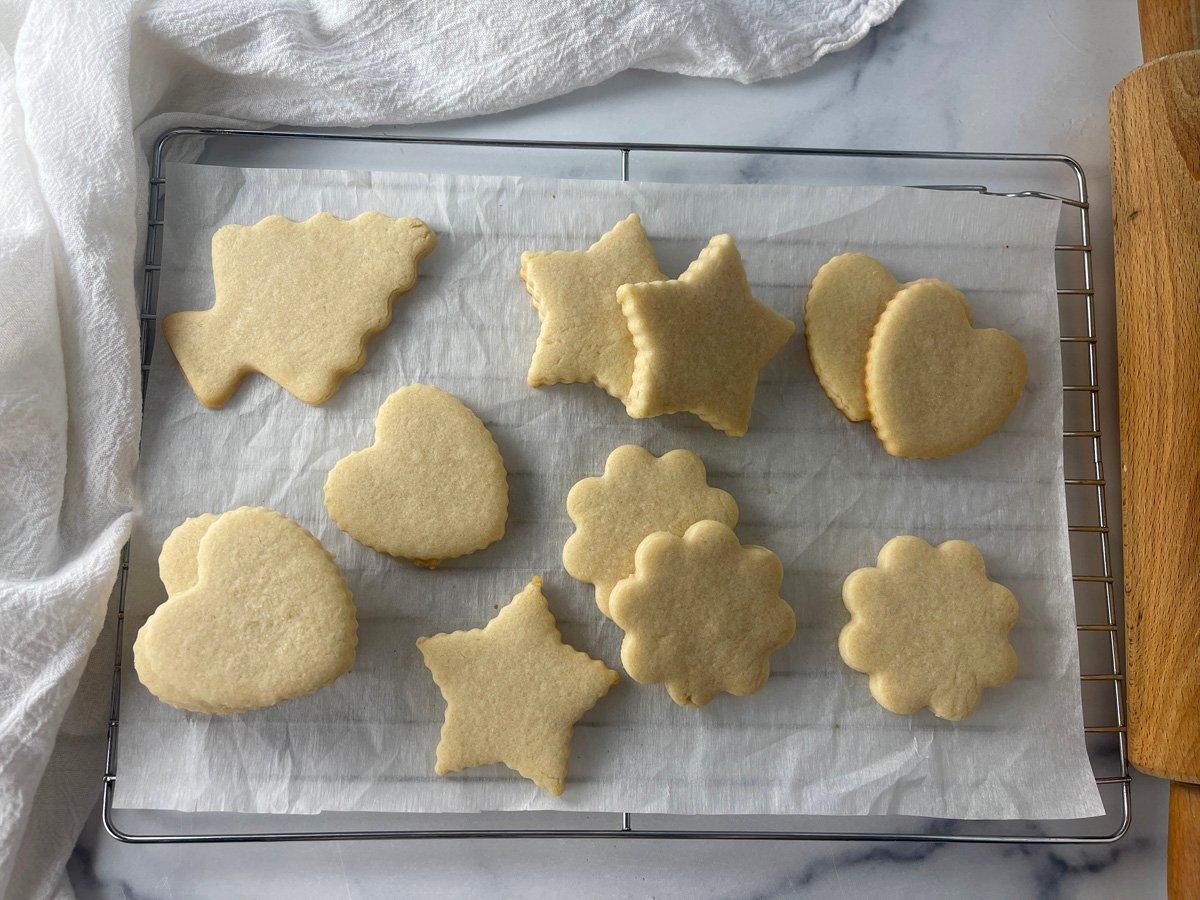 assorted cut out cookie shapes before baking
