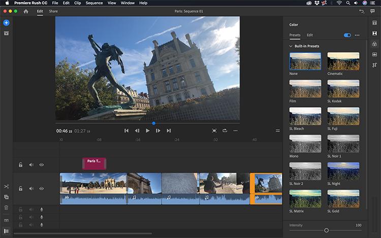 Premiere Rush interface screenshot