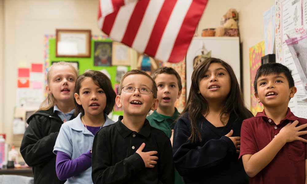 kids learning about patriotism in school