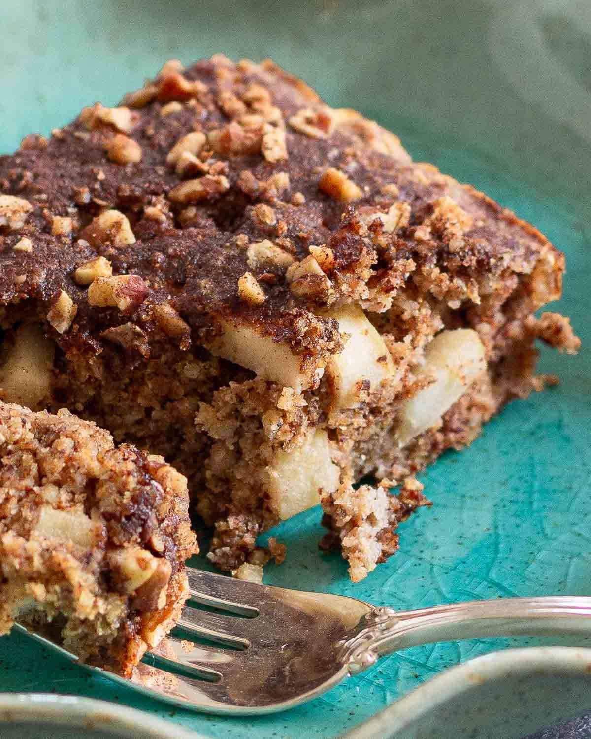 close up of cinnamon apple cake slices