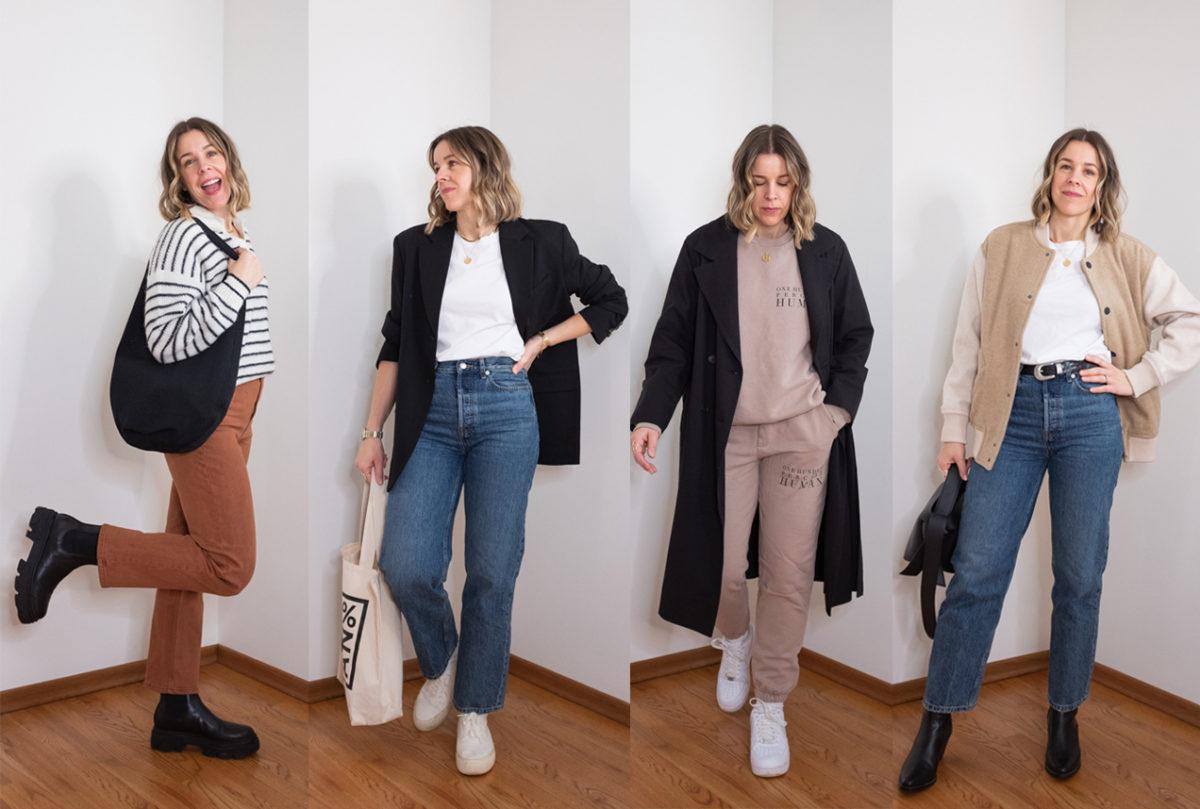 woman wearing different Everlane outfits