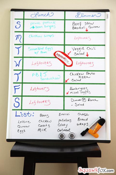 person writing meal plan on whiteboard