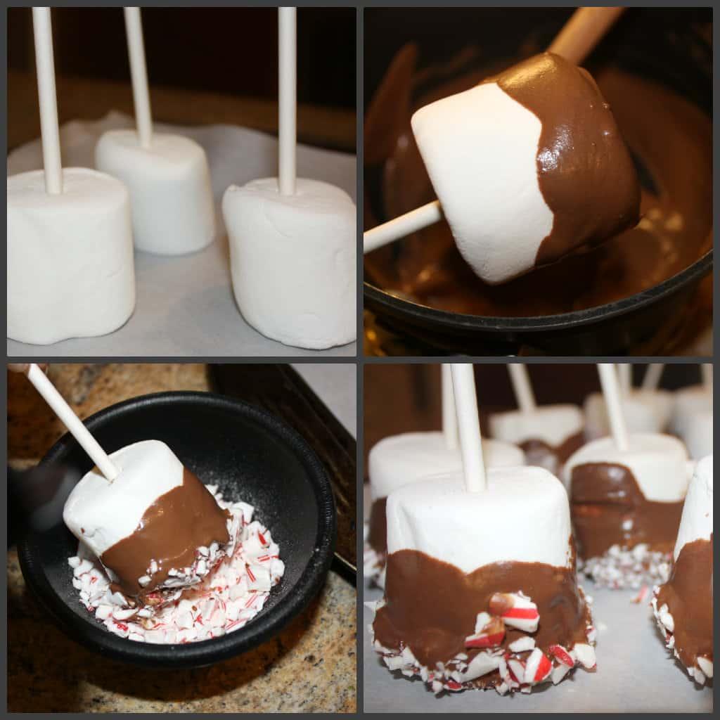 happy child dipping marshmallow into melted chocolate, focus on the joy