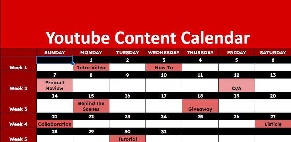 calendar with video upload schedule marked