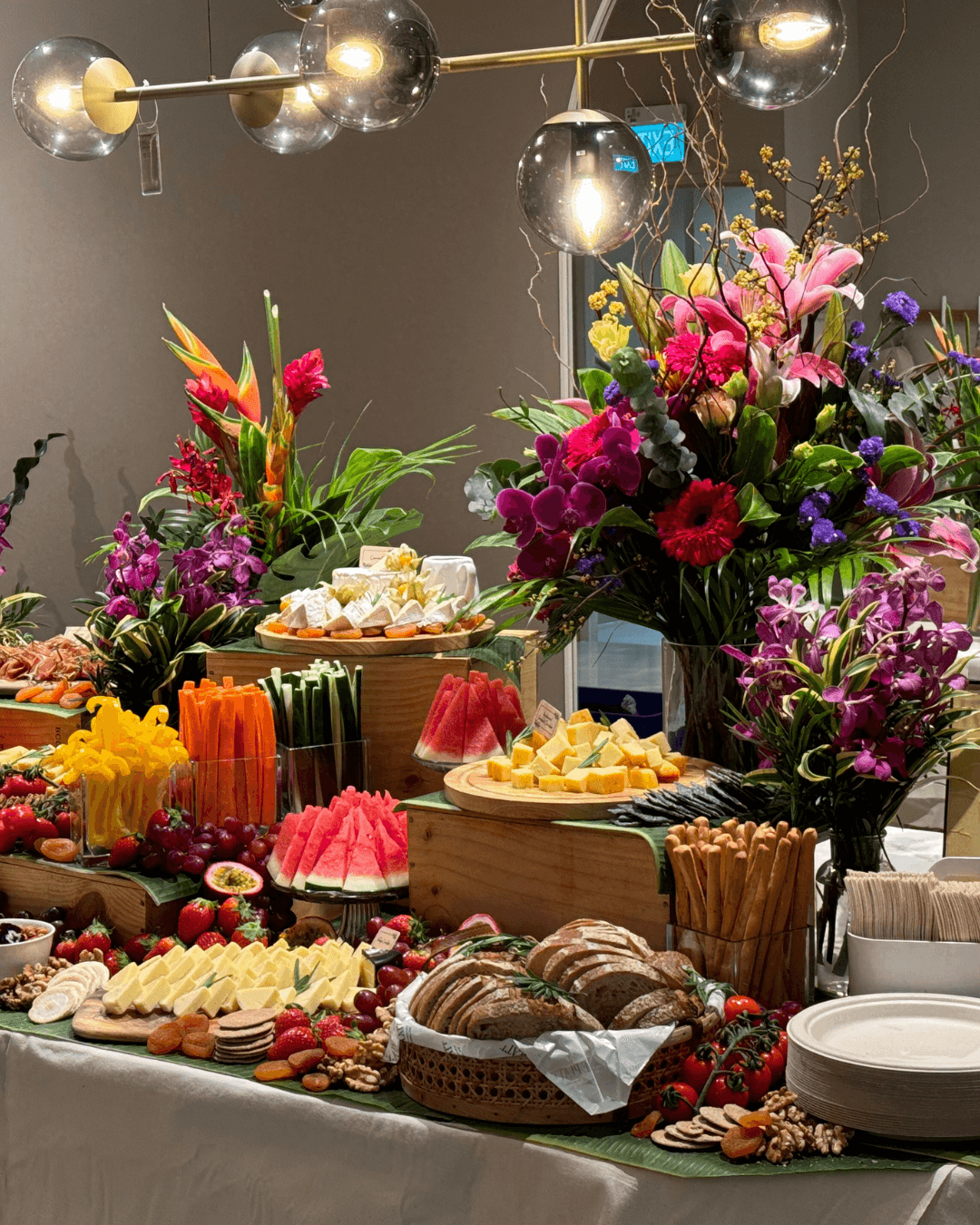 elegant tablescape with food artfully arranged directly on the table