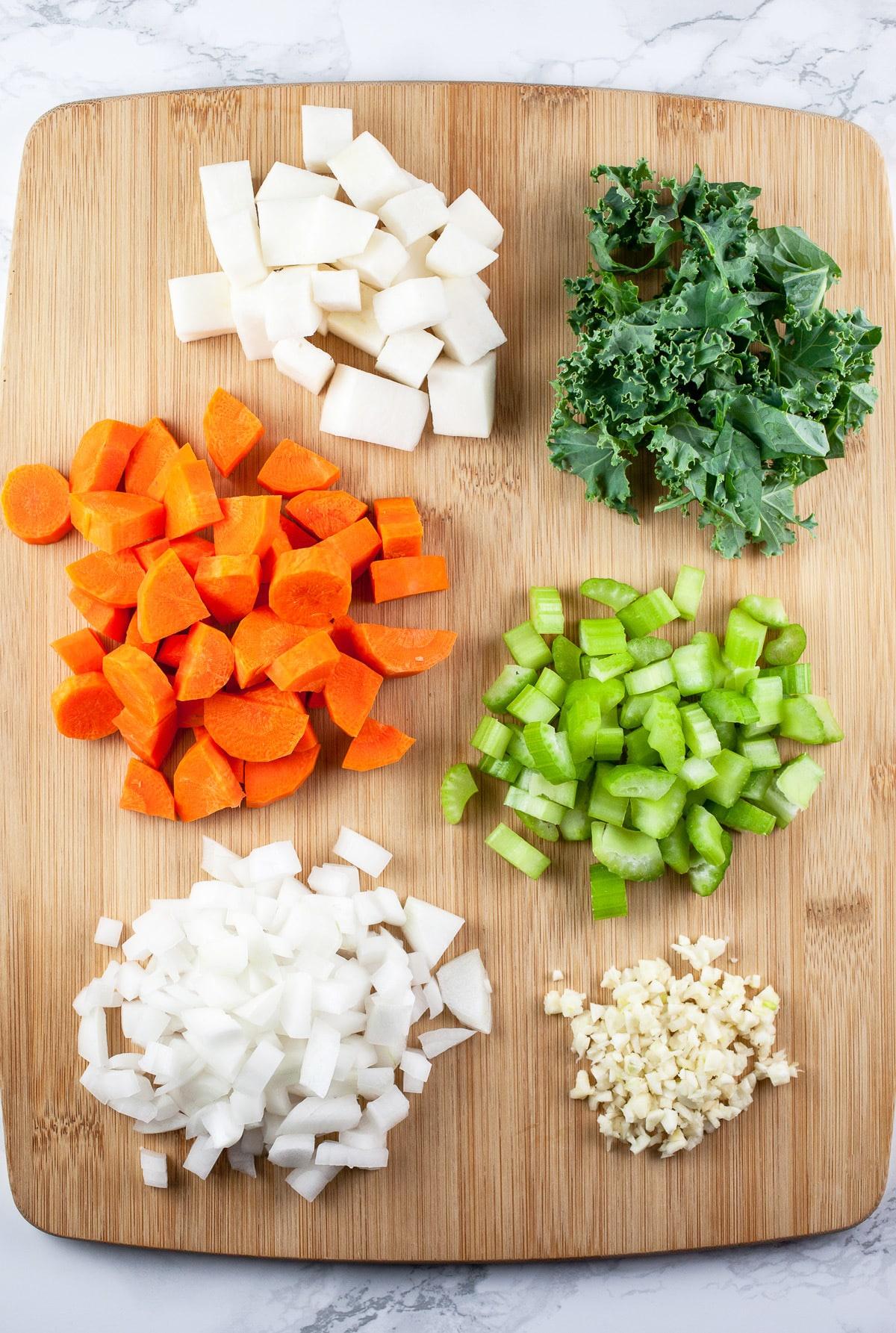 vegetables being chopped for soup