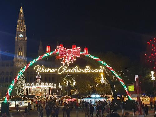 Vienna Christmas Market Rathausplatz at night