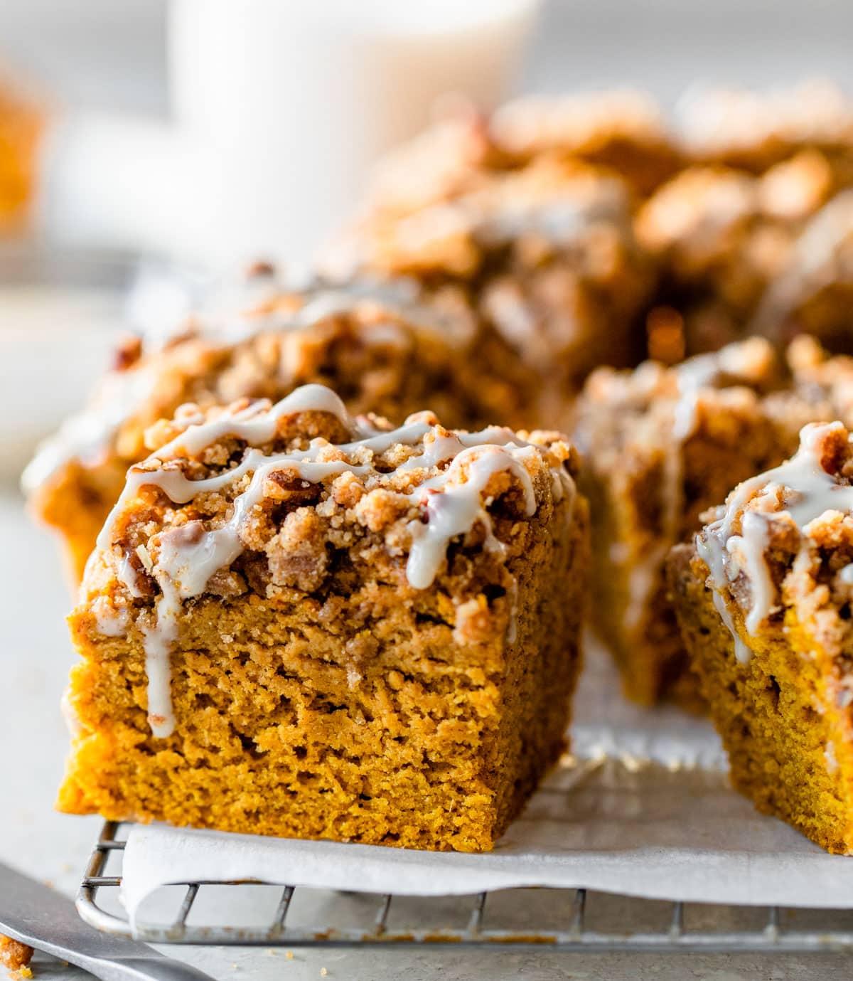 Pumpkin coffee cake with streusel topping