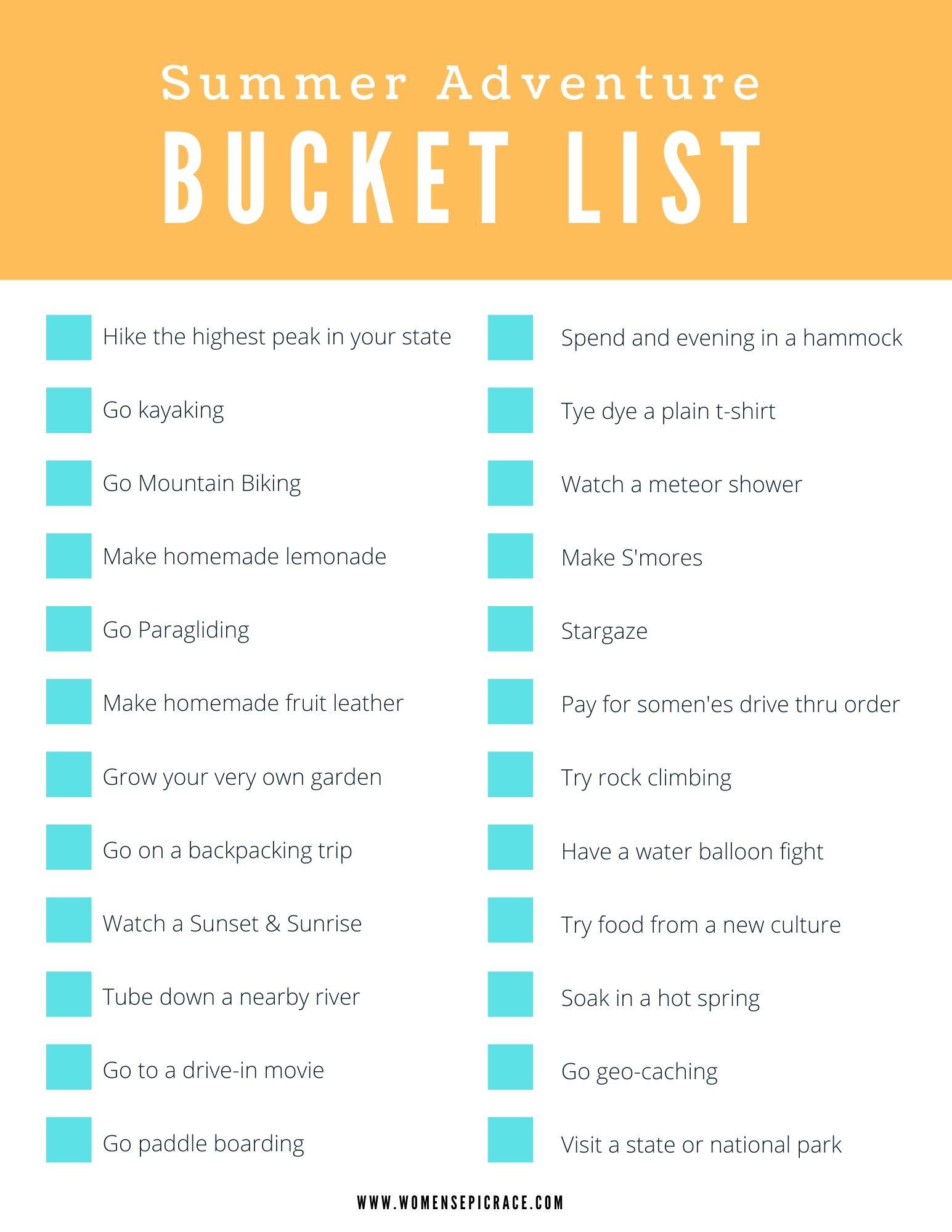 summer bucket list adventures