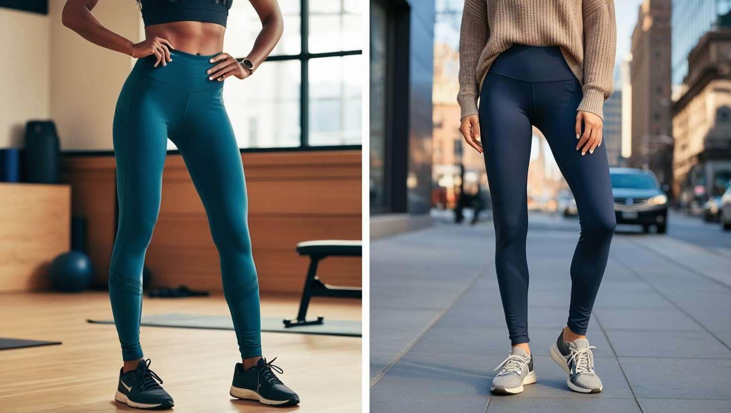 closeup comparison of leggings and yoga pants fabrics