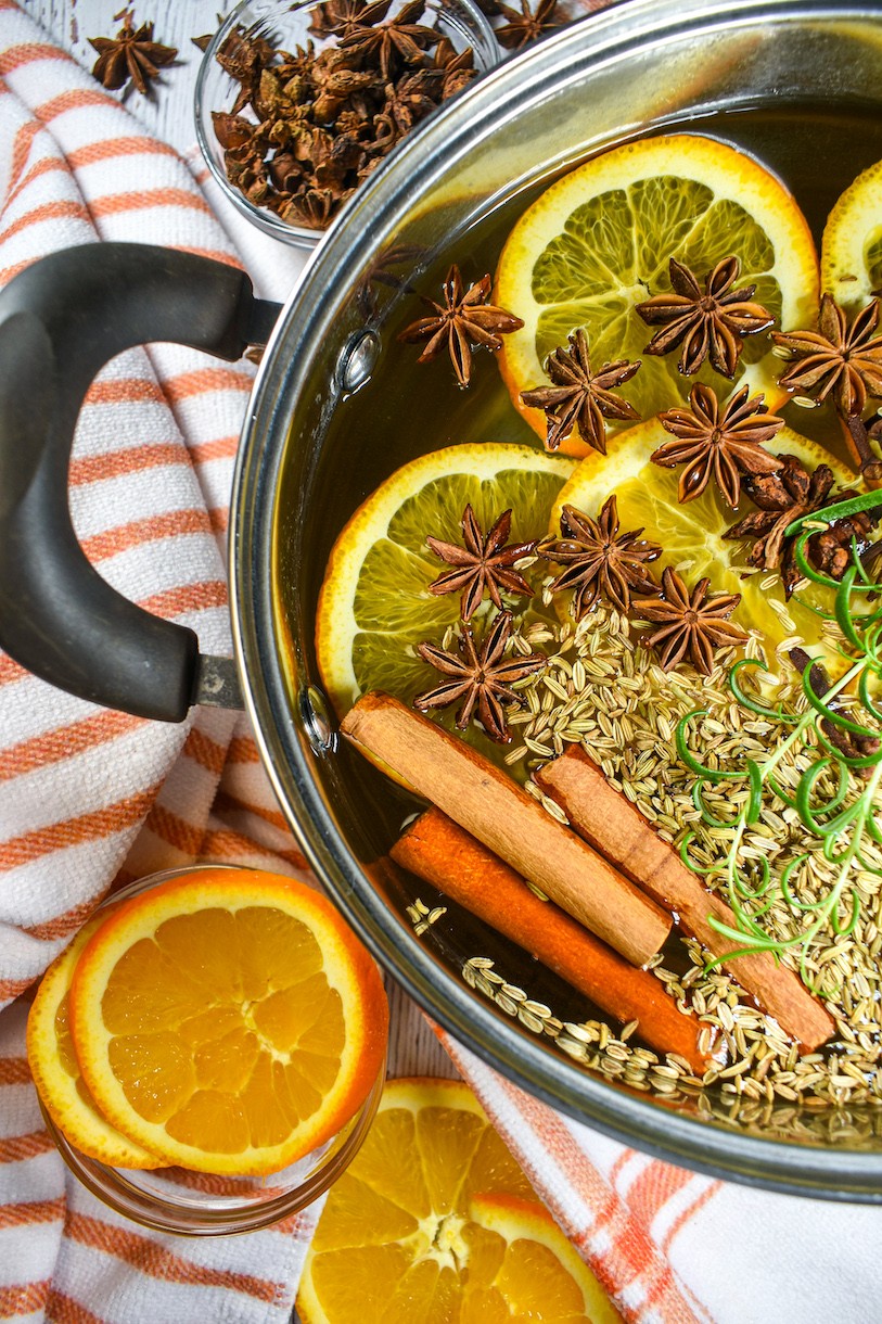 star anise chocolate spice simmering in saucepan