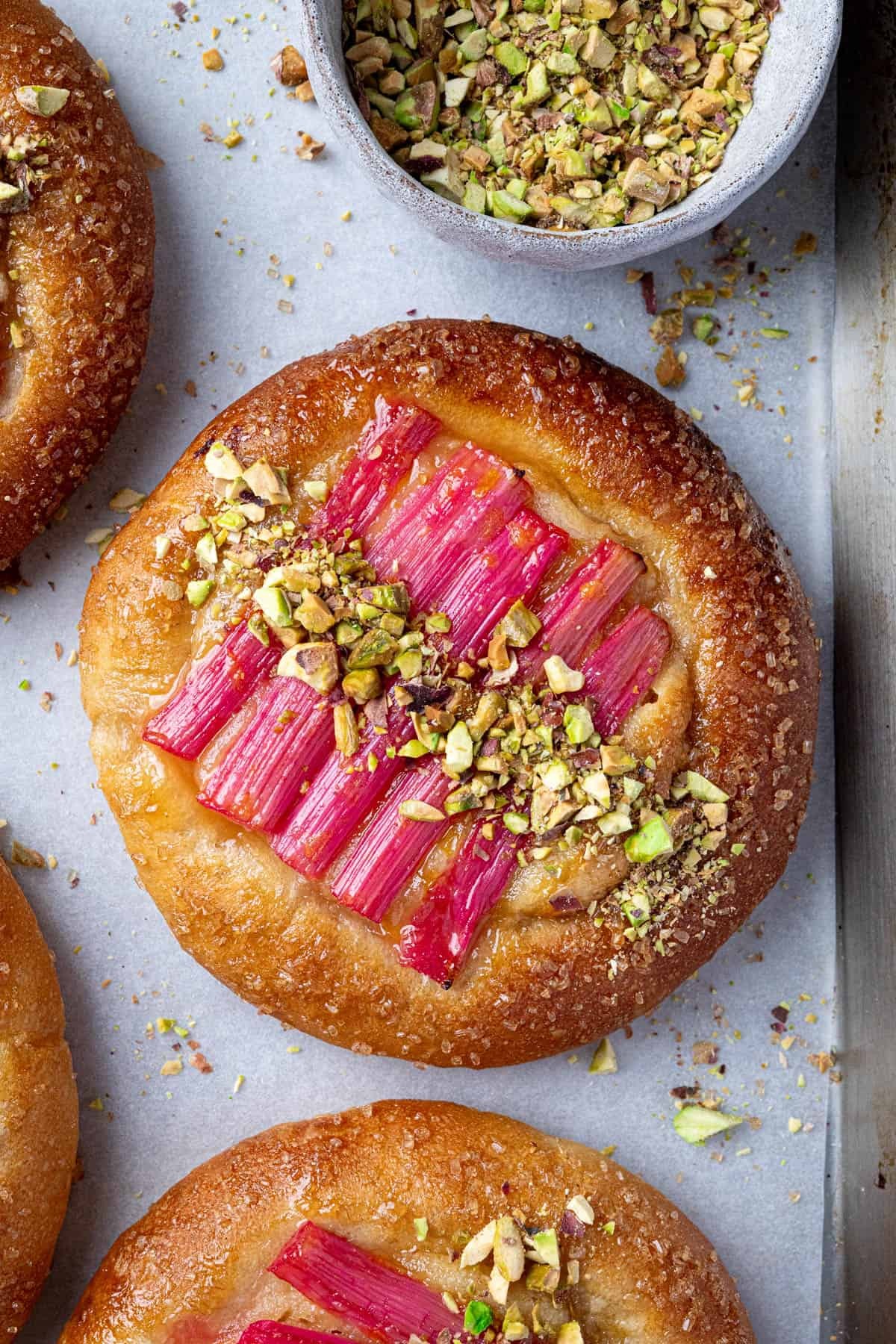 close up of orange zest rhubarb buttons